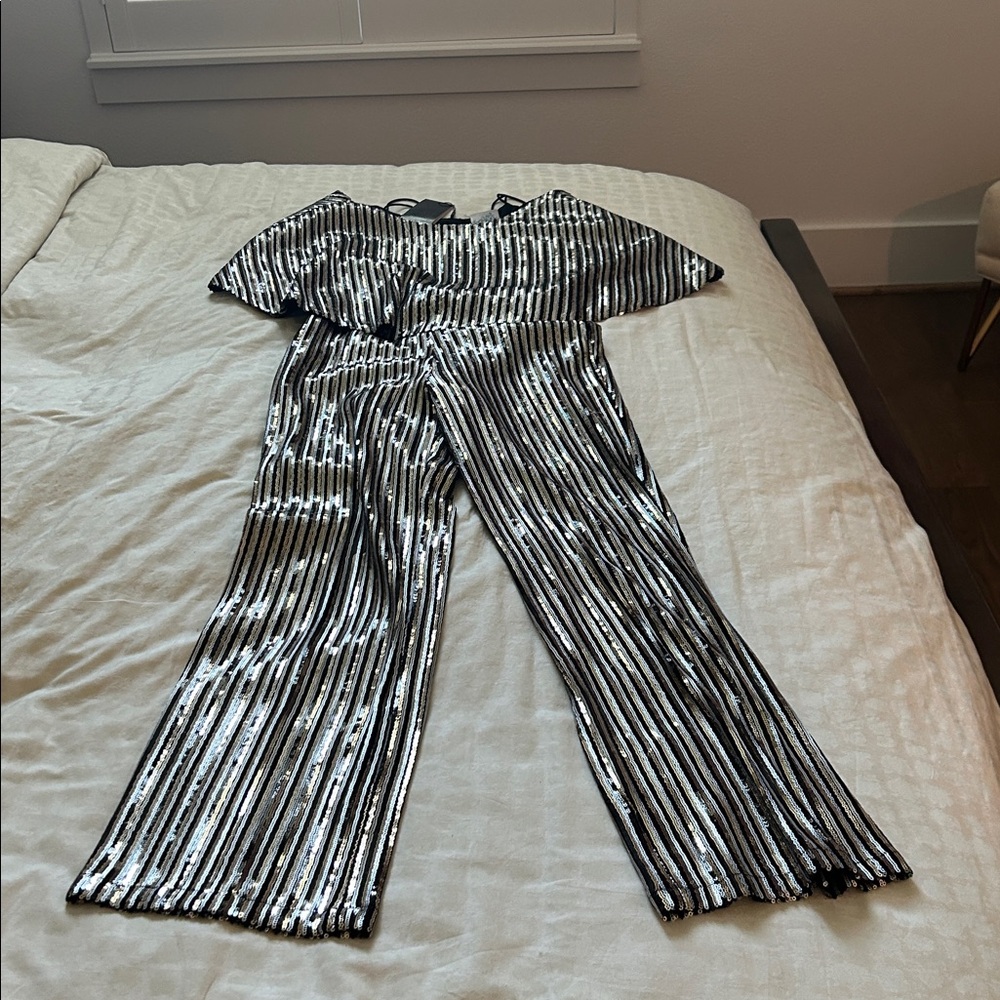 Striped sequin Black, gold and silver Two-Piece Outfit - Picture 7 of 7